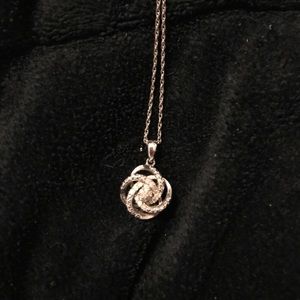 -Silver knot necklace with diamond chips